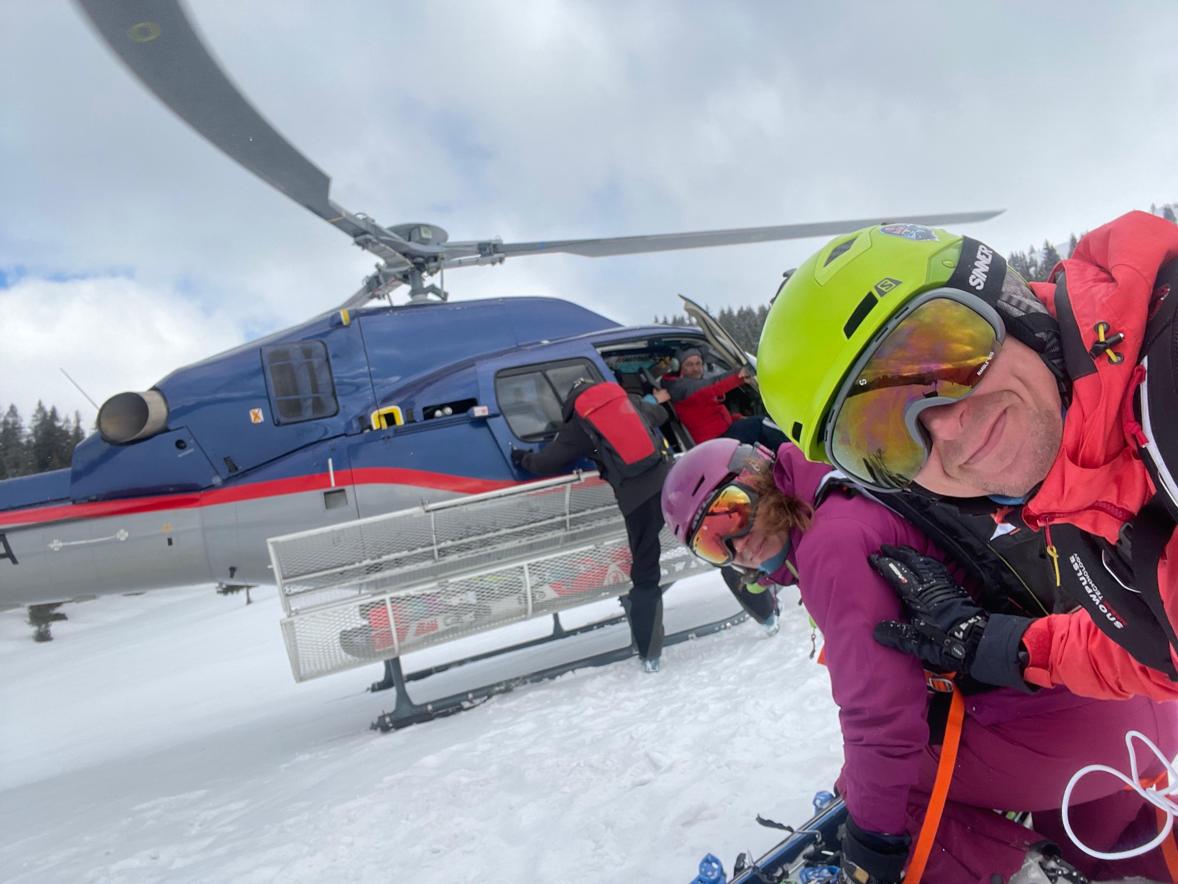 Csilla at the start of a helicopter ski day
