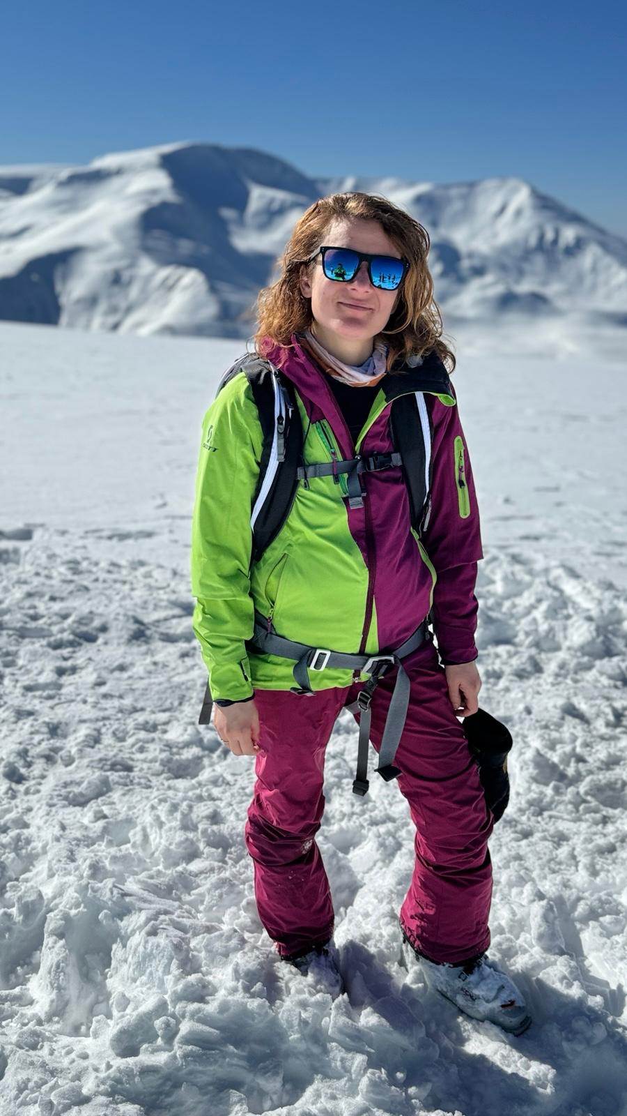 Csilla in the snow-covered mountains