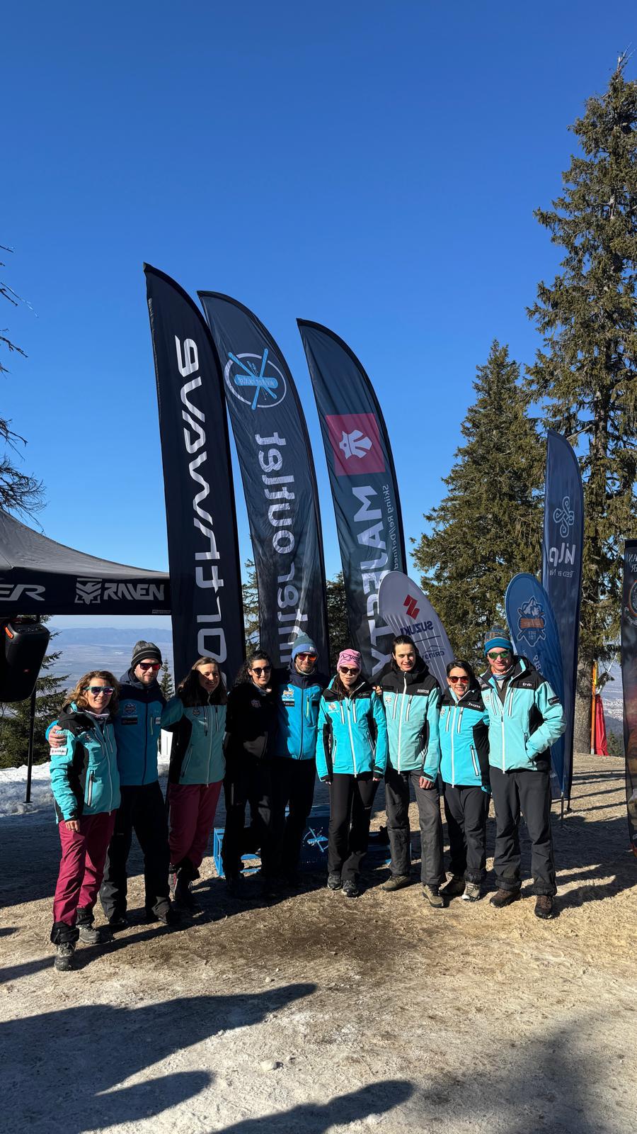The 4Village Ski & Ride ski-school team on the mountain
